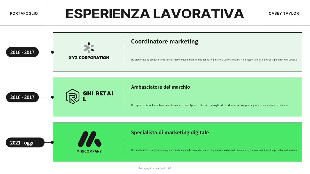 portfolio creativo nero e moderno