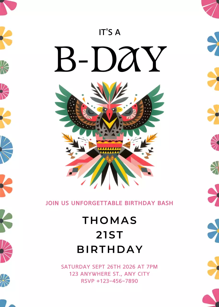 Colorful Vintage Birthday Invitation