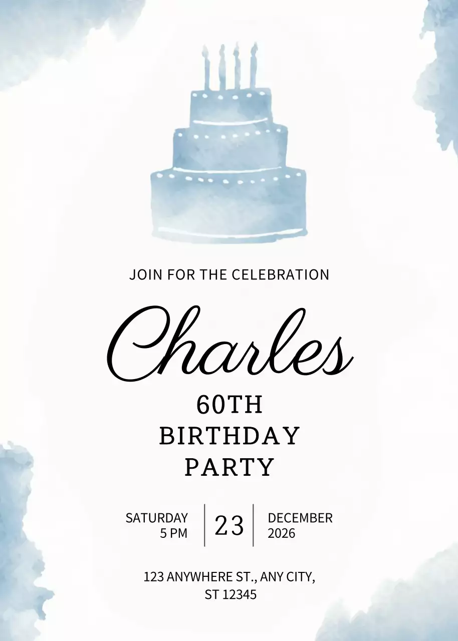 Blue Elegant Birthday Invitation