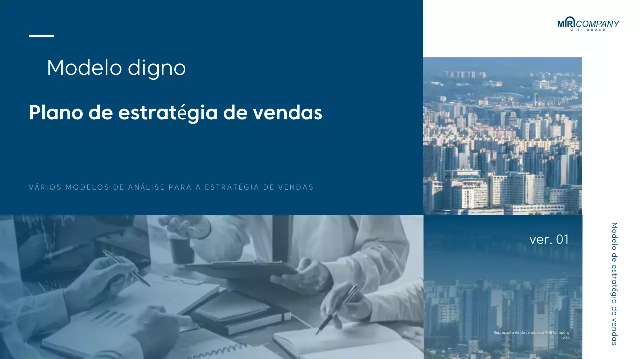 Um resumo moderno da estratégia de vendas em azul e branco