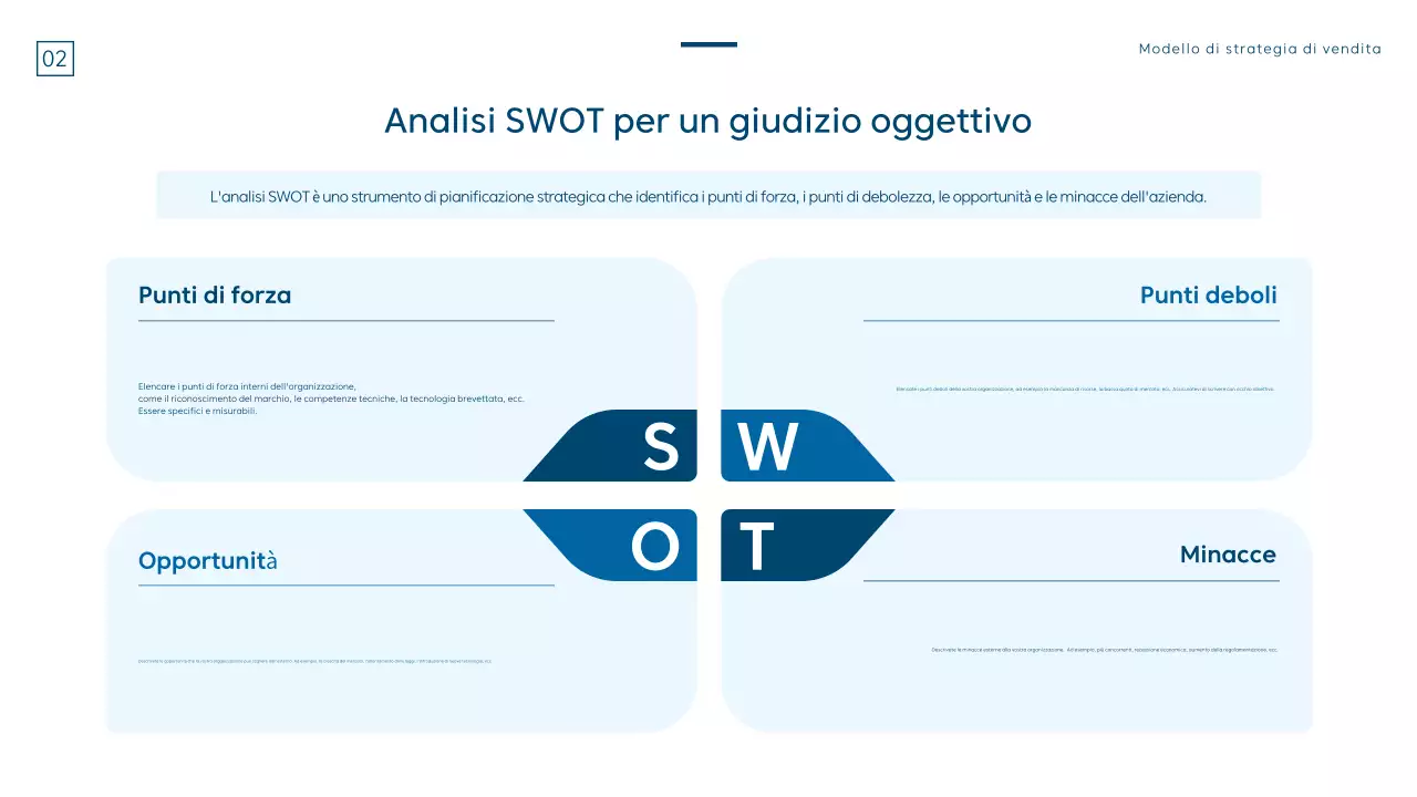 Un moderno brief sulla strategia di vendita in blu e bianco