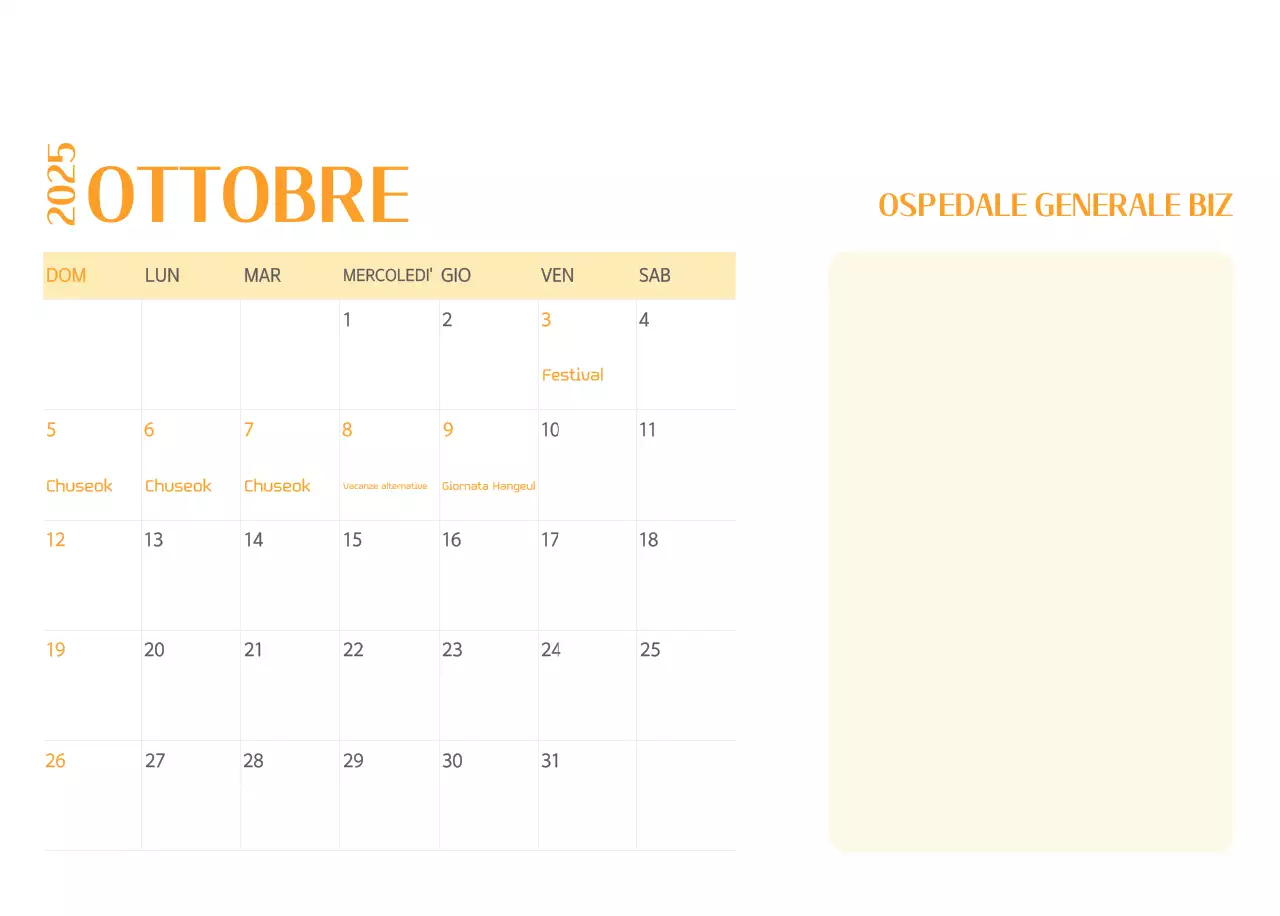 Calendario ospedaliero in cornice verde