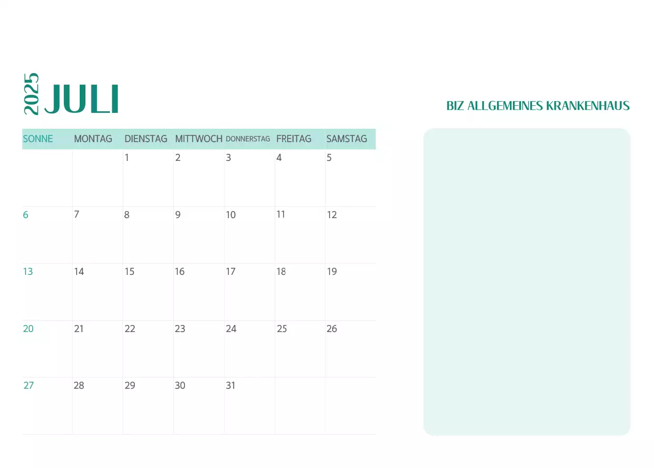 Krankenhauskalender in grünem Fotorahmen