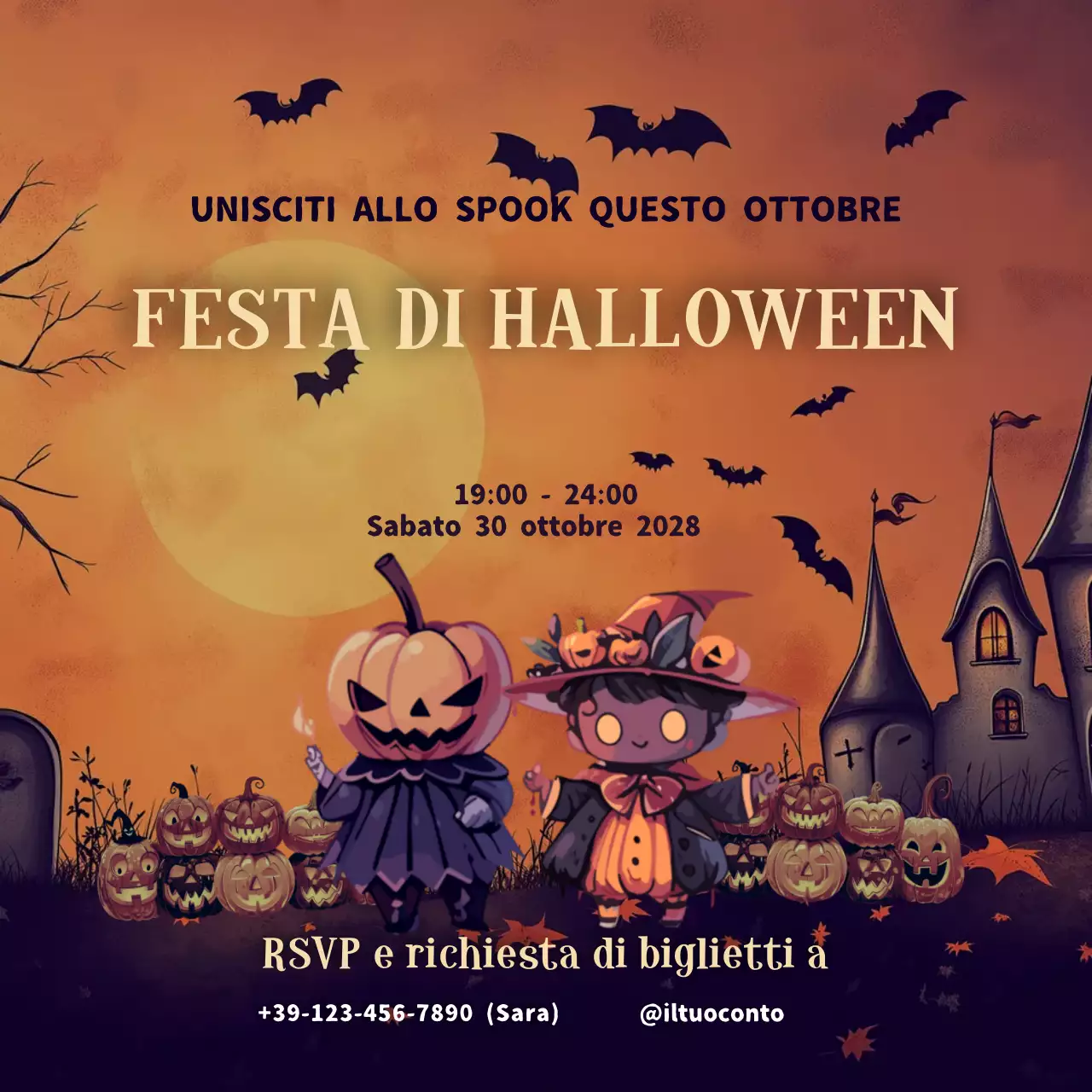 Illustrazione arancione Festa di Halloween Promozione evento Post sui social media