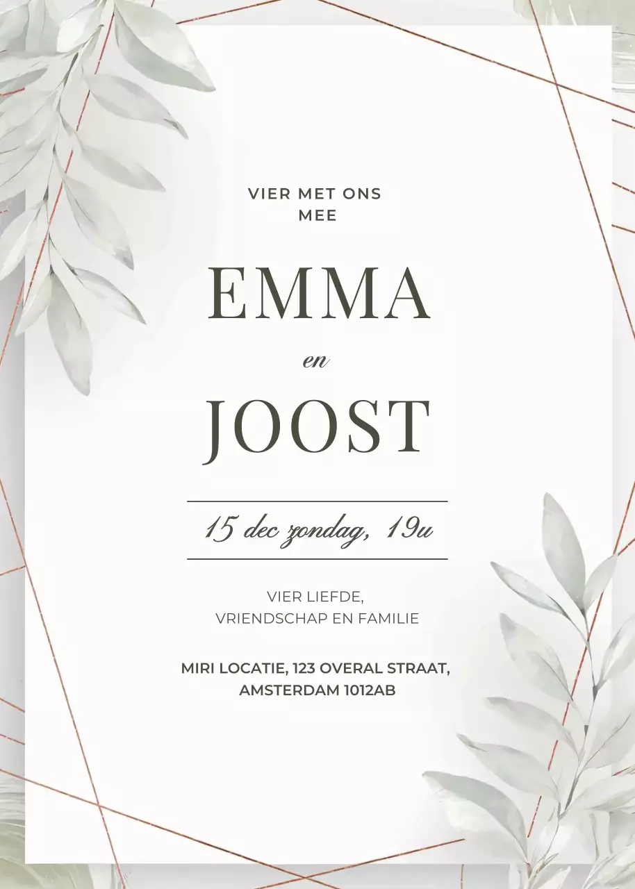 Groen goud witte huwelijksuitnodiging minimale elegante stijl