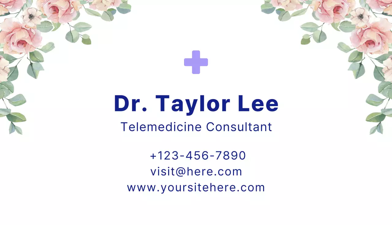 White Floral Telemedicine Business Card