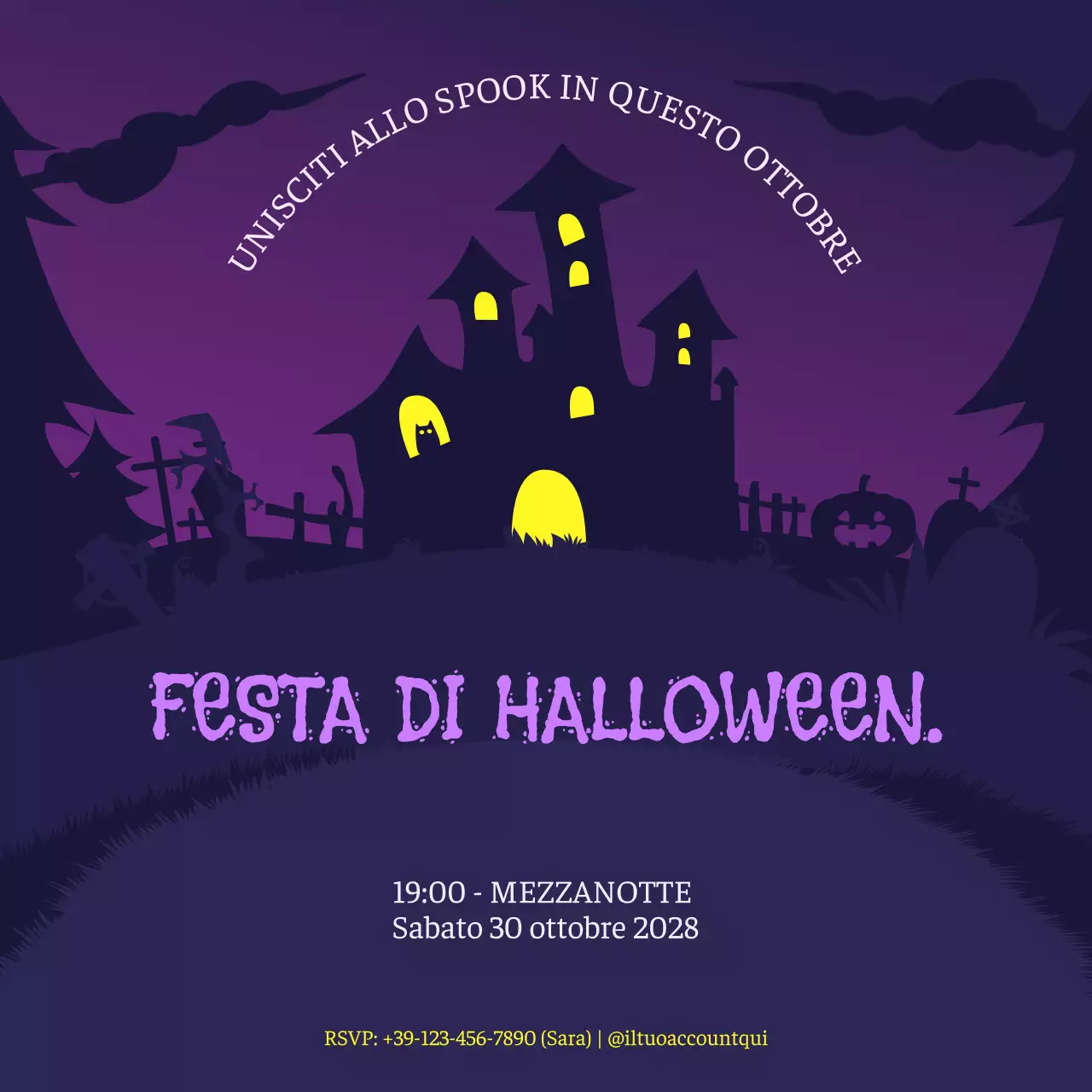 invito gotico viola per Halloween