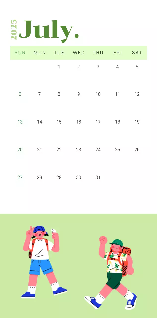 옐로우 그린 배경에 청소년 일러스트가 담긴 달력