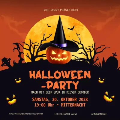 Orange und Schwarz Illustrative Horror Halloween Party Instagram Quadratische Post