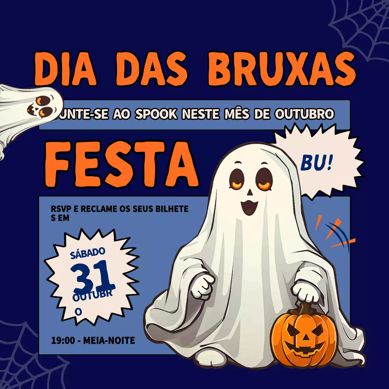 convite de Halloween retro laranja