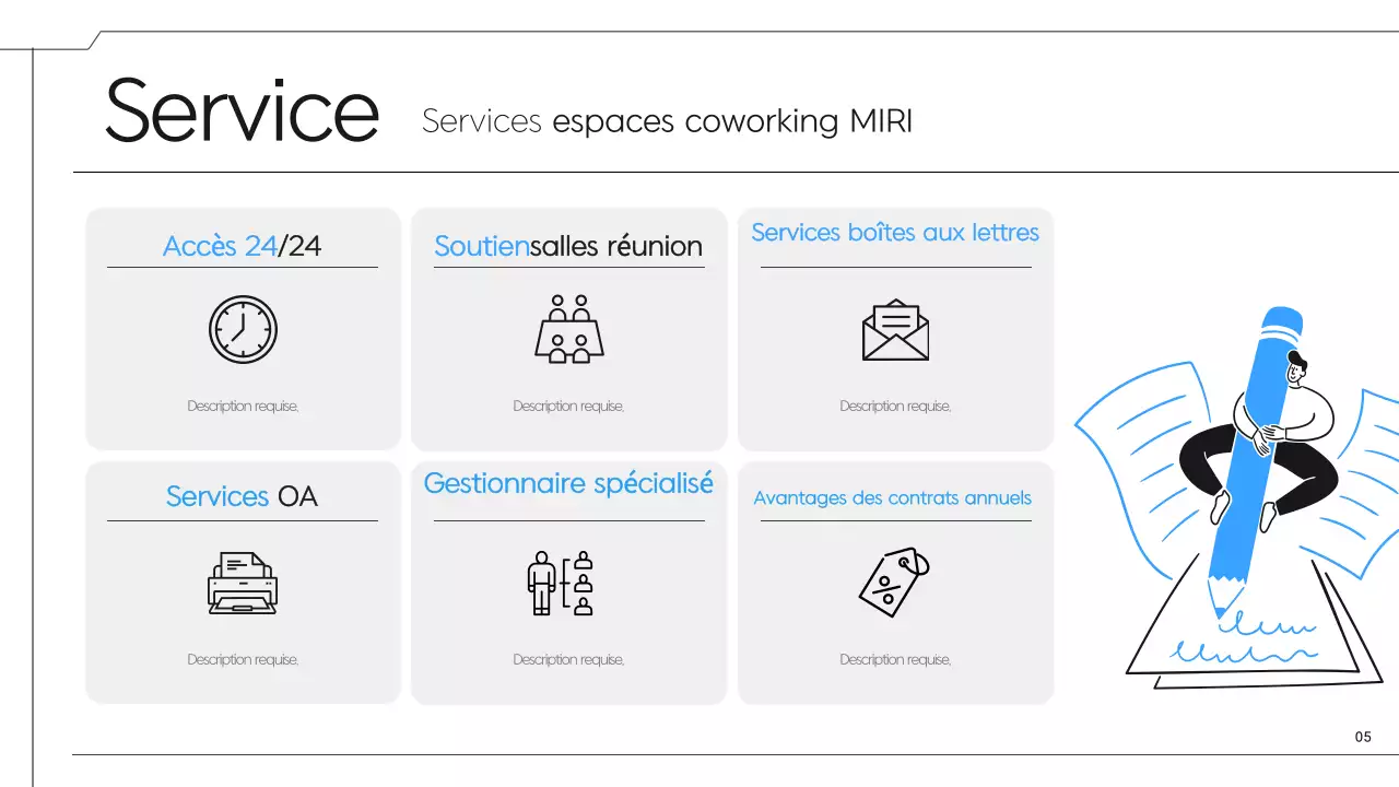 Une proposition simple d'espace de coworking noir et bleu
