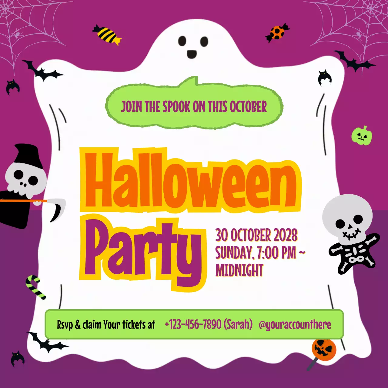 Purple Retro Halloween Invitation Social Media Post