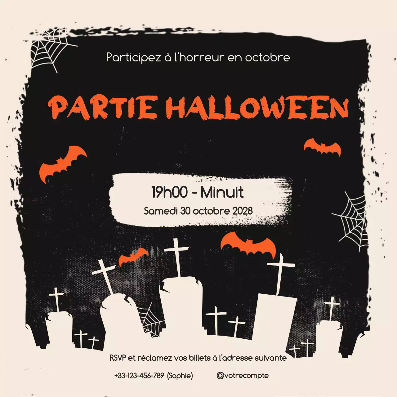 Invitation rétro orange pour Halloween