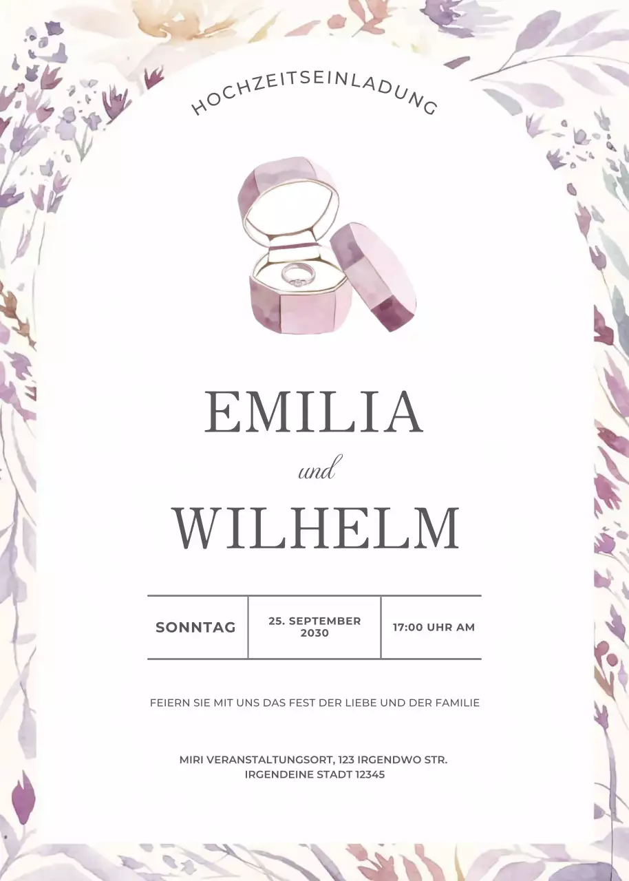 Lila Hochzeitseinladung im eleganten Stil