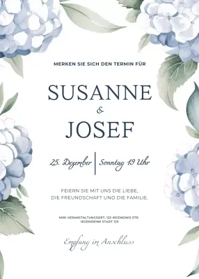 Blaue Hochzeitseinladung im eleganten Stil