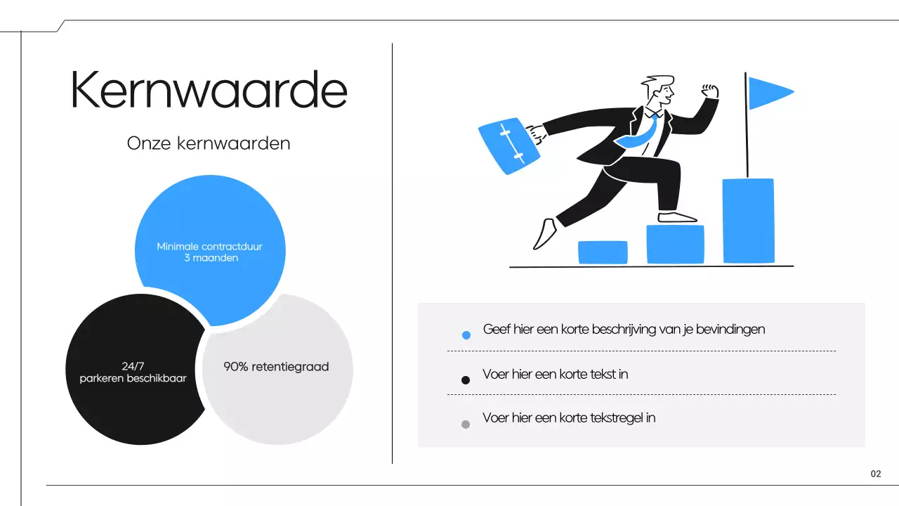 Een eenvoudig zwart-blauw voorstel voor een coworkingruimte