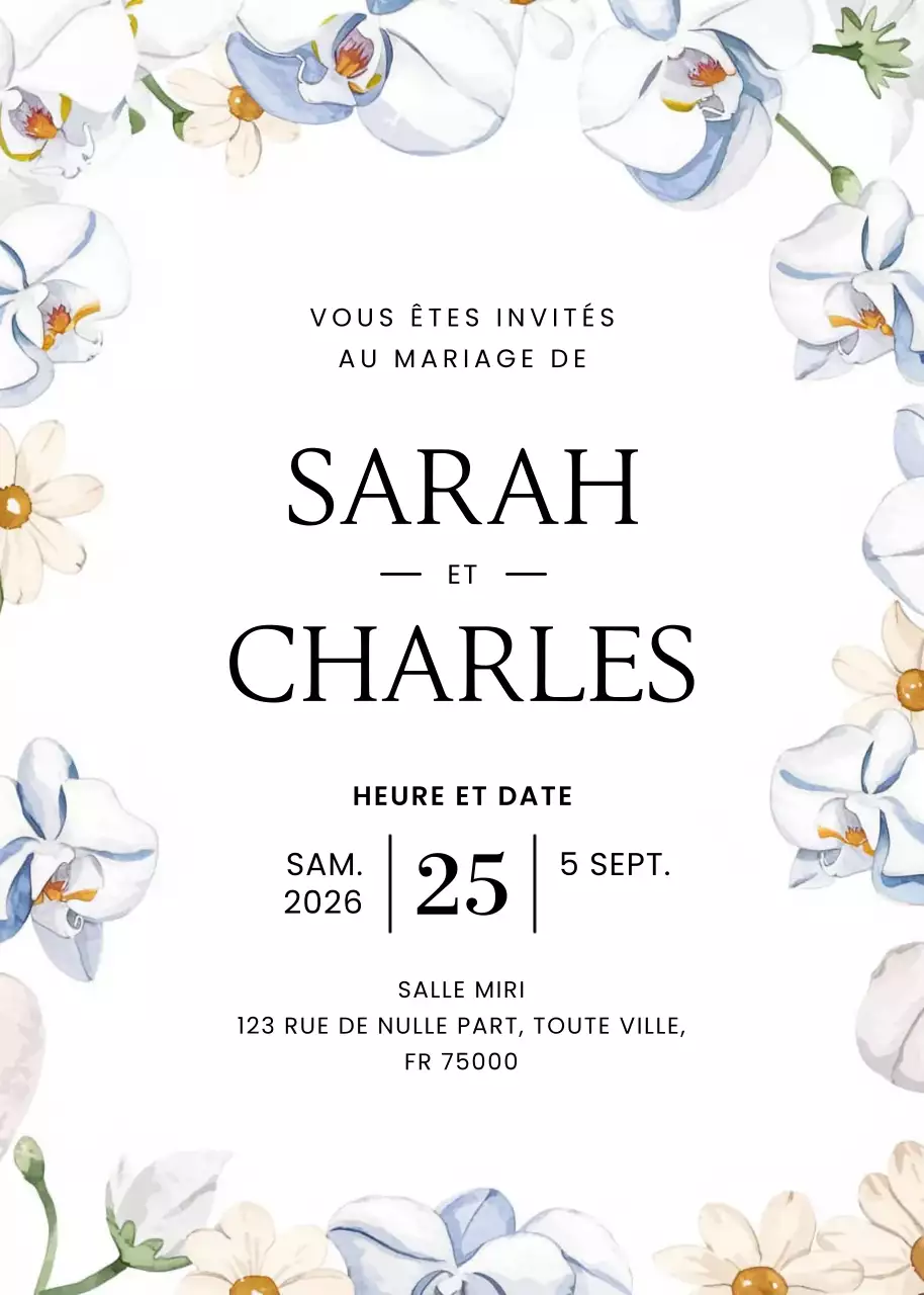 invitation de mariage élégante et blanche
