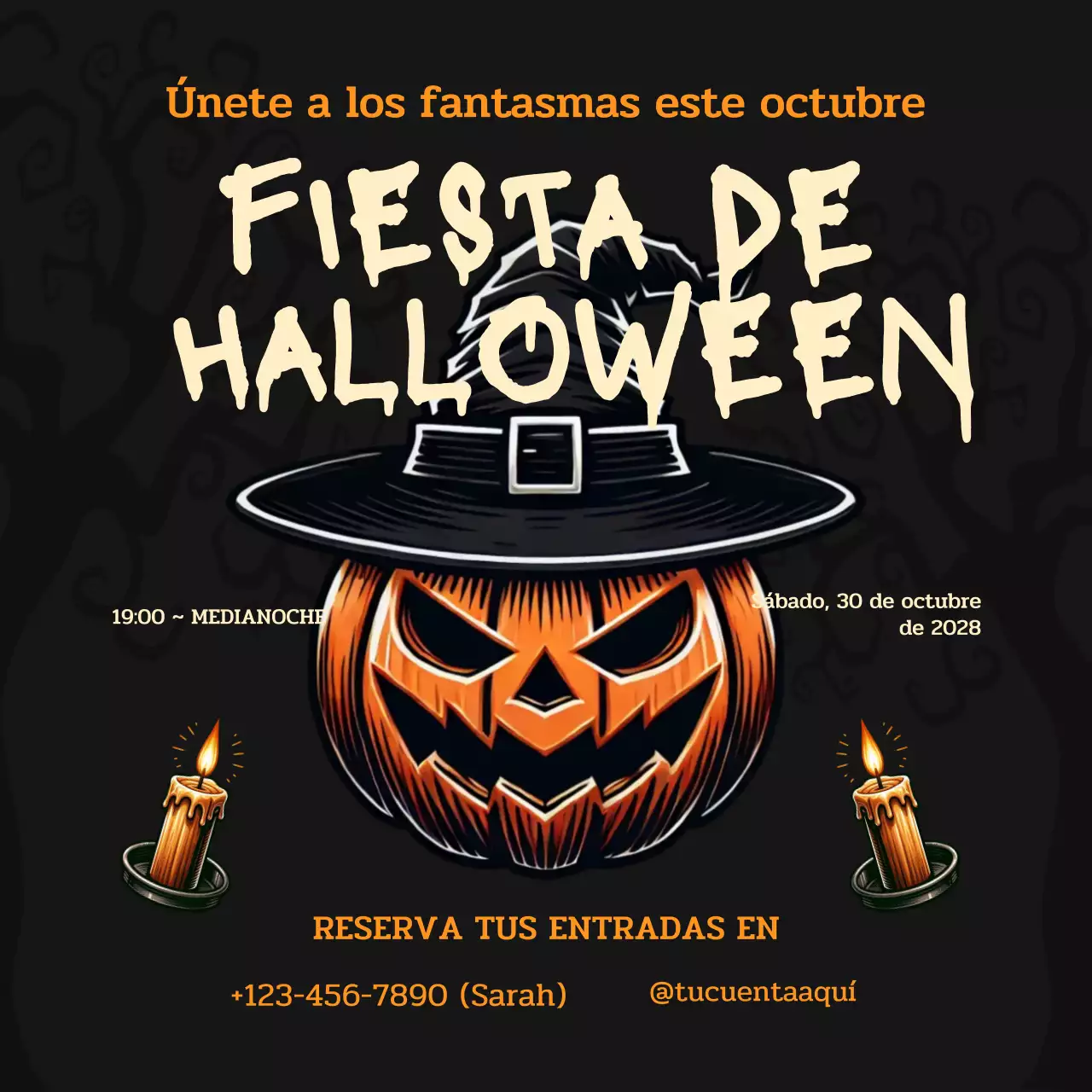 invitación gótica naranja para fiesta de Halloween