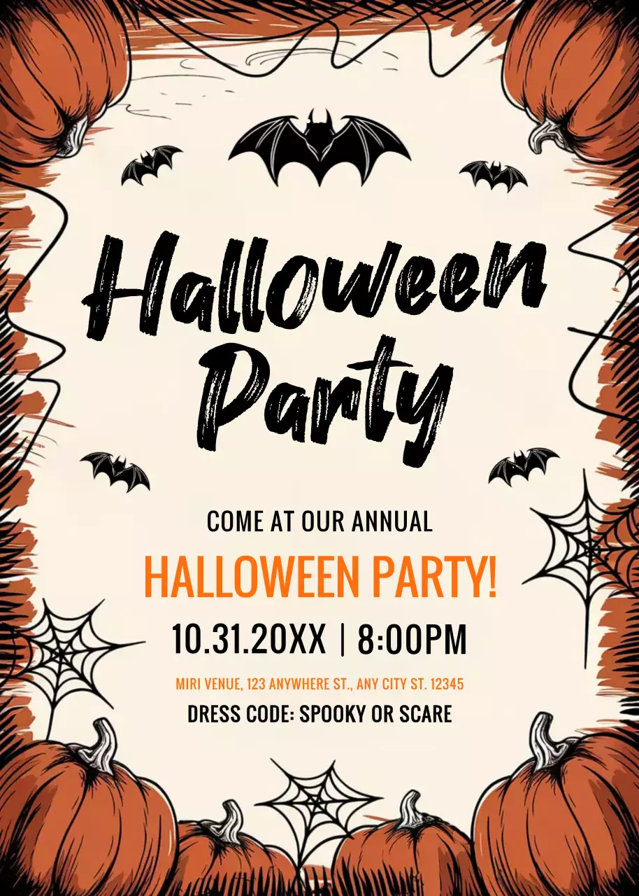 Beige orange black Halloween party invitation