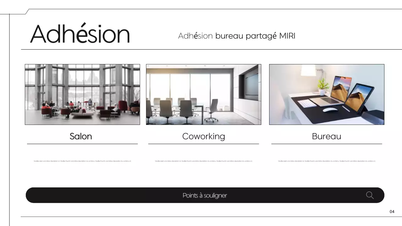 Une proposition simple d'espace de coworking noir et bleu