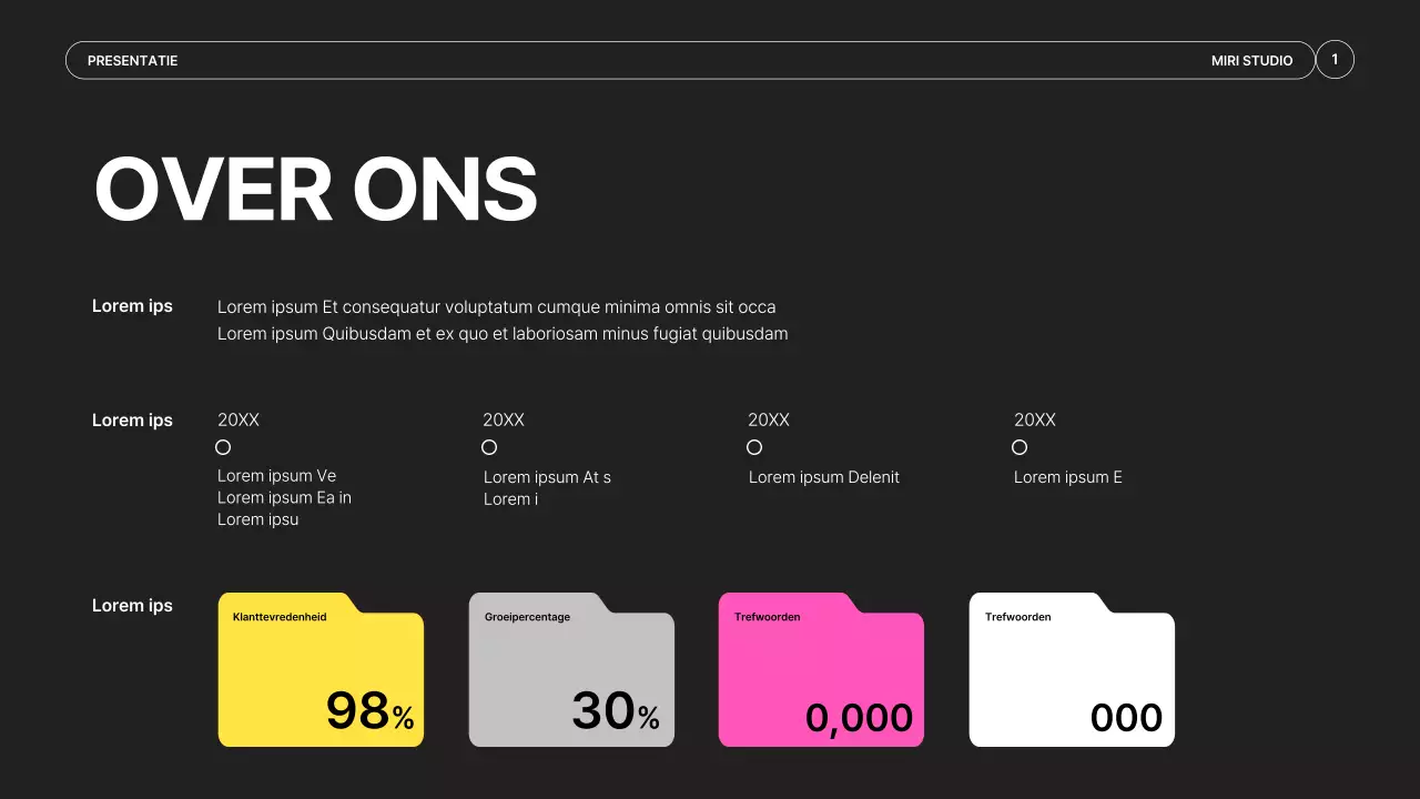 Een eenvoudige prospectus voor een videoproductiebedrijf in zwart en neonkleuren