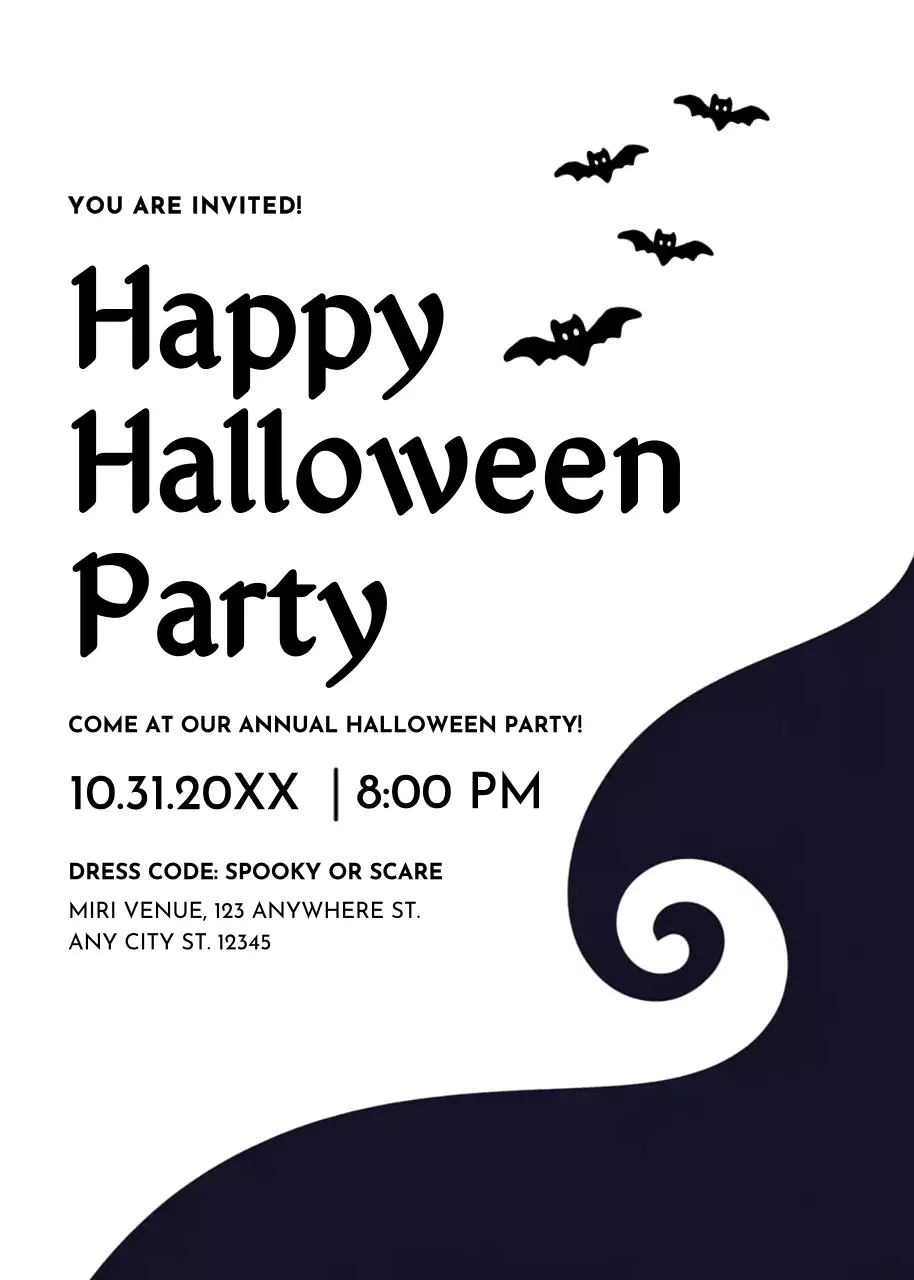 White black Halloween party invitation
