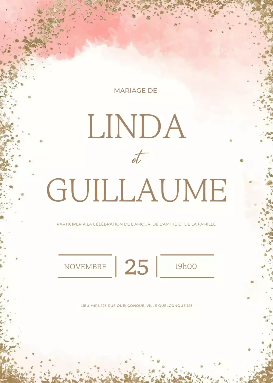 Invitation de mariage pêche dorée