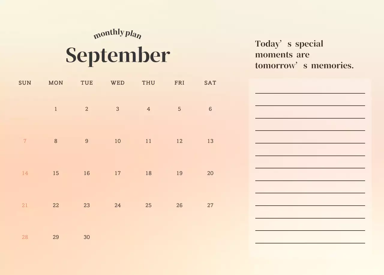 그라데이션 미니멀 달력 캘린더