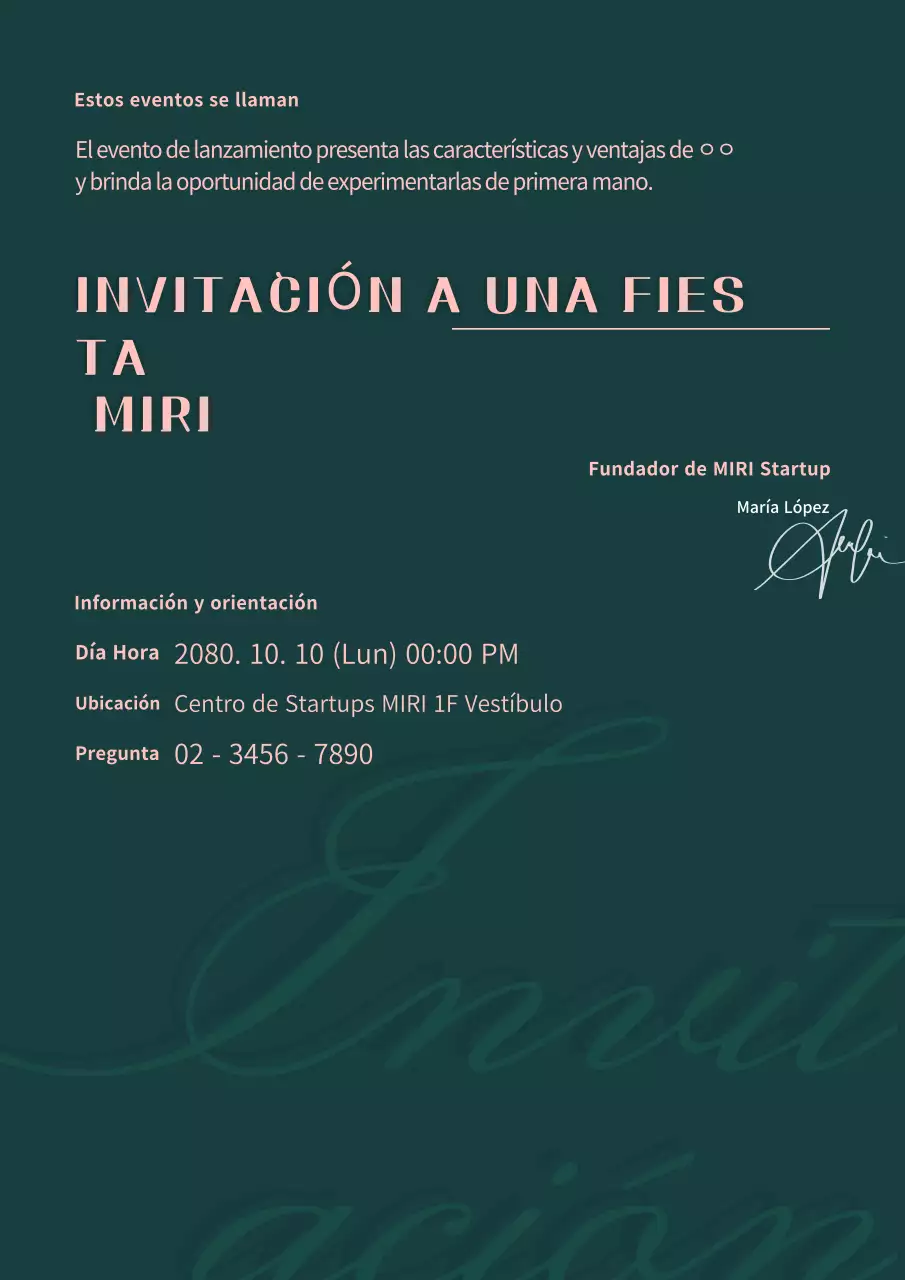 Invitación moderna para un evento en verde