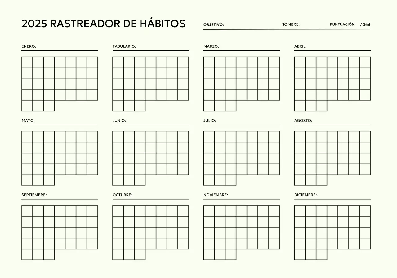 Calendario minimalista de seguimiento de objetivos con fondo púrpura pastel