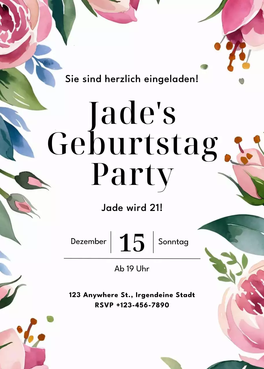 Rosa grün blau geblümte Geburtstagseinladung
