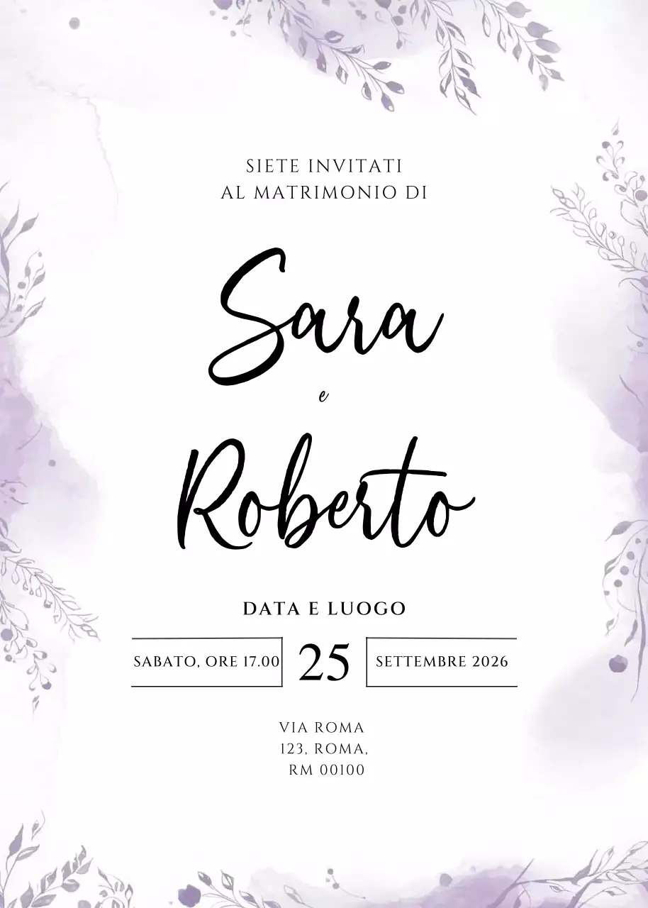 invito di nozze elegante viola