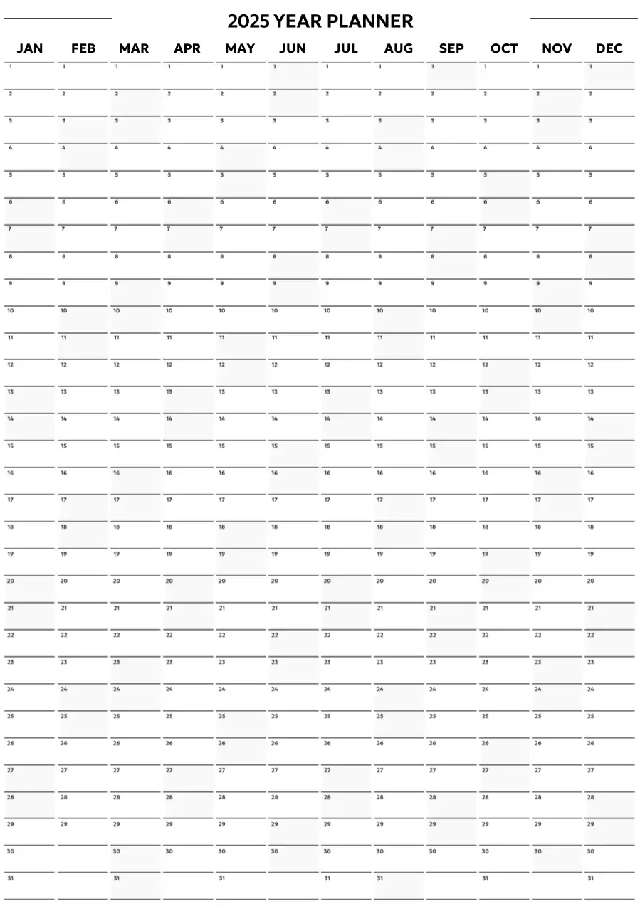 黒のシンプルな年間プラン