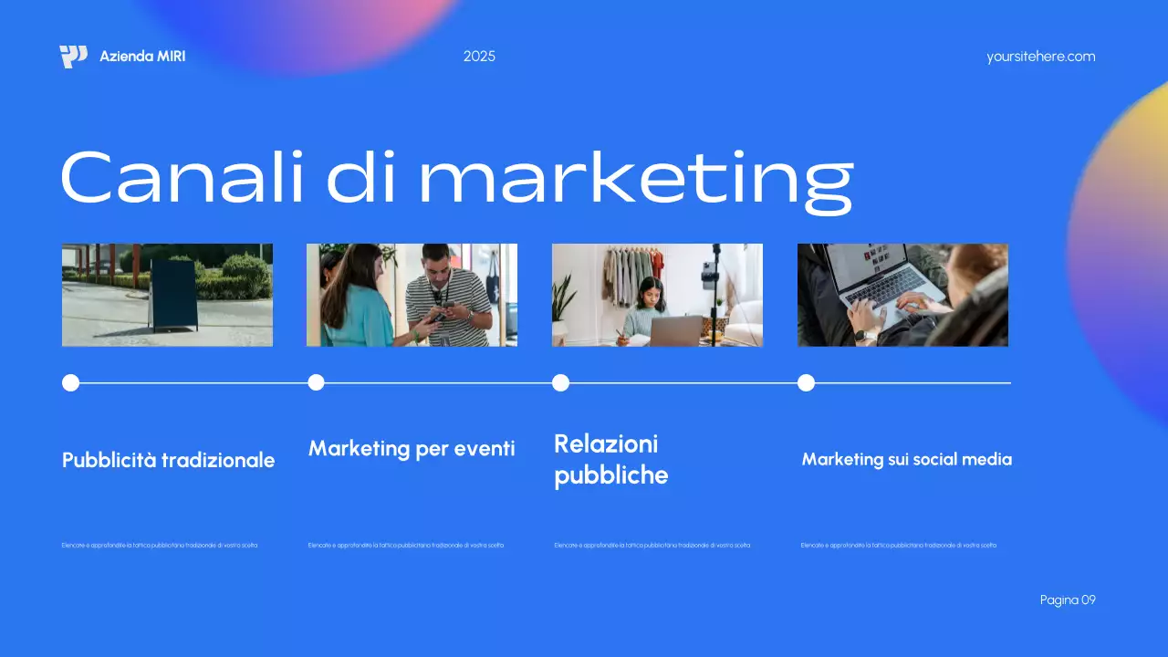 Piano di marketing blu moderno
