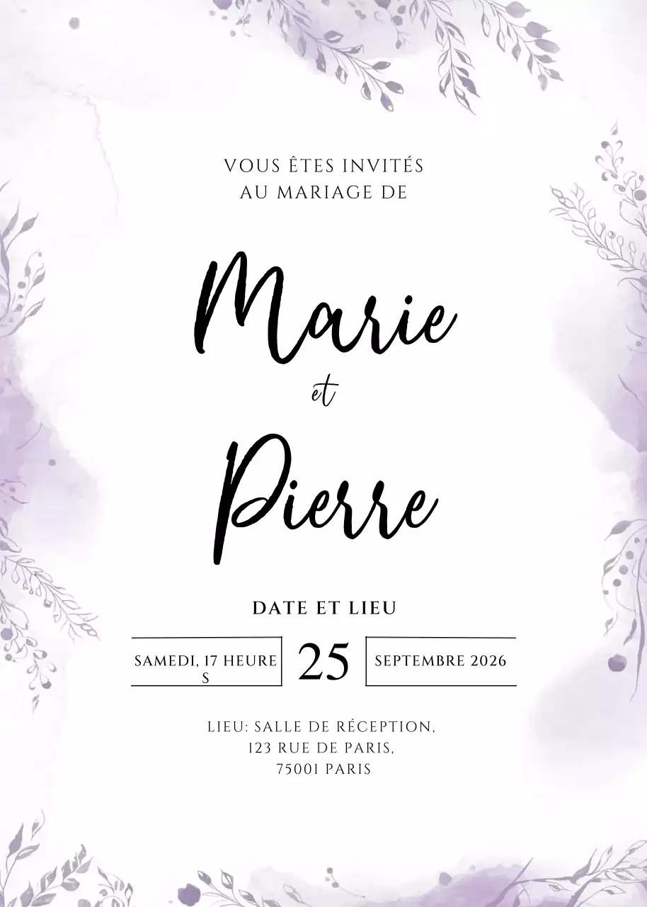 invitation de mariage élégante en violet
