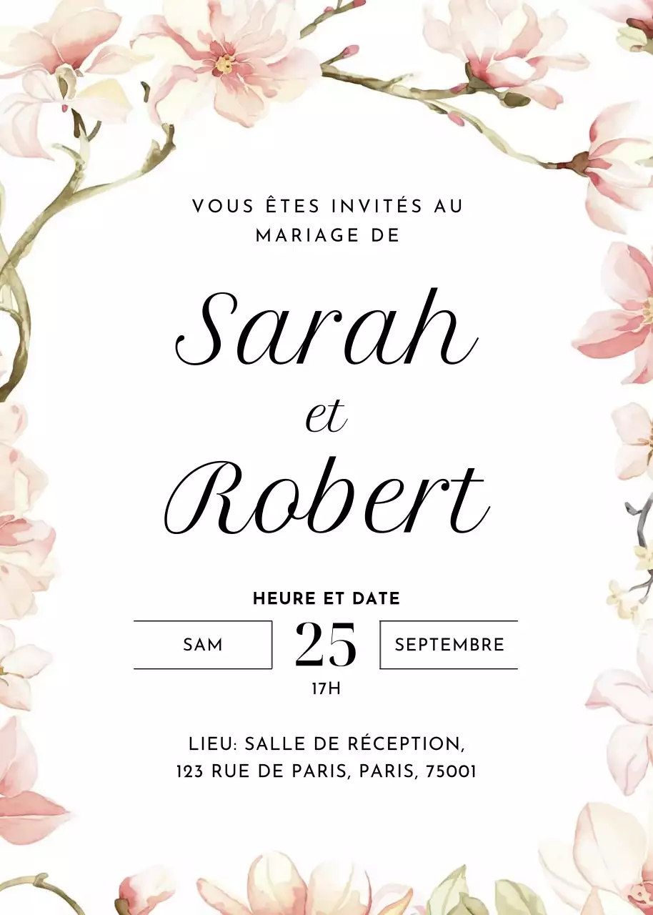 invitation de mariage élégante et rose
