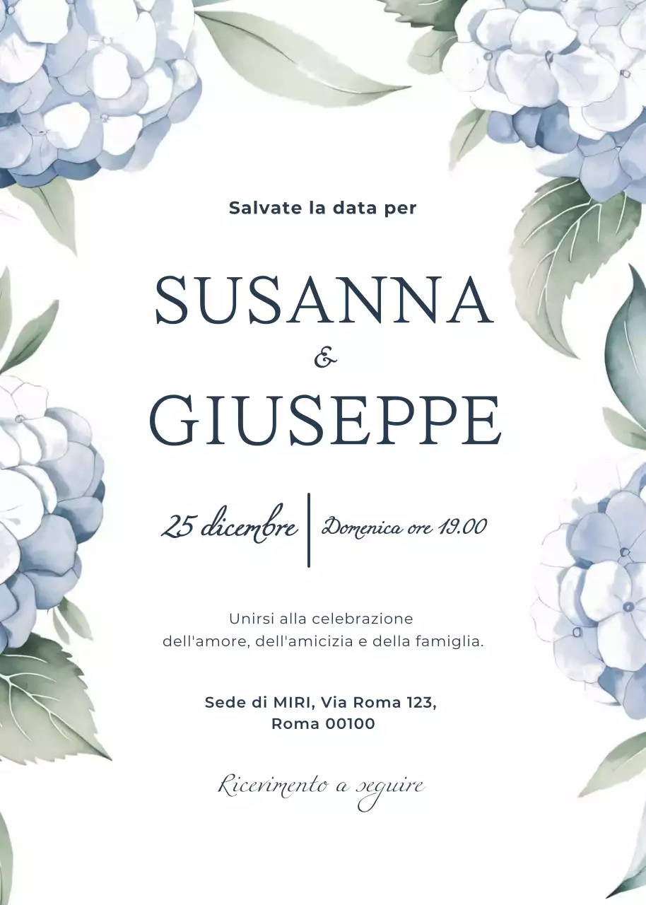 Invito di nozze blu in stile elegante