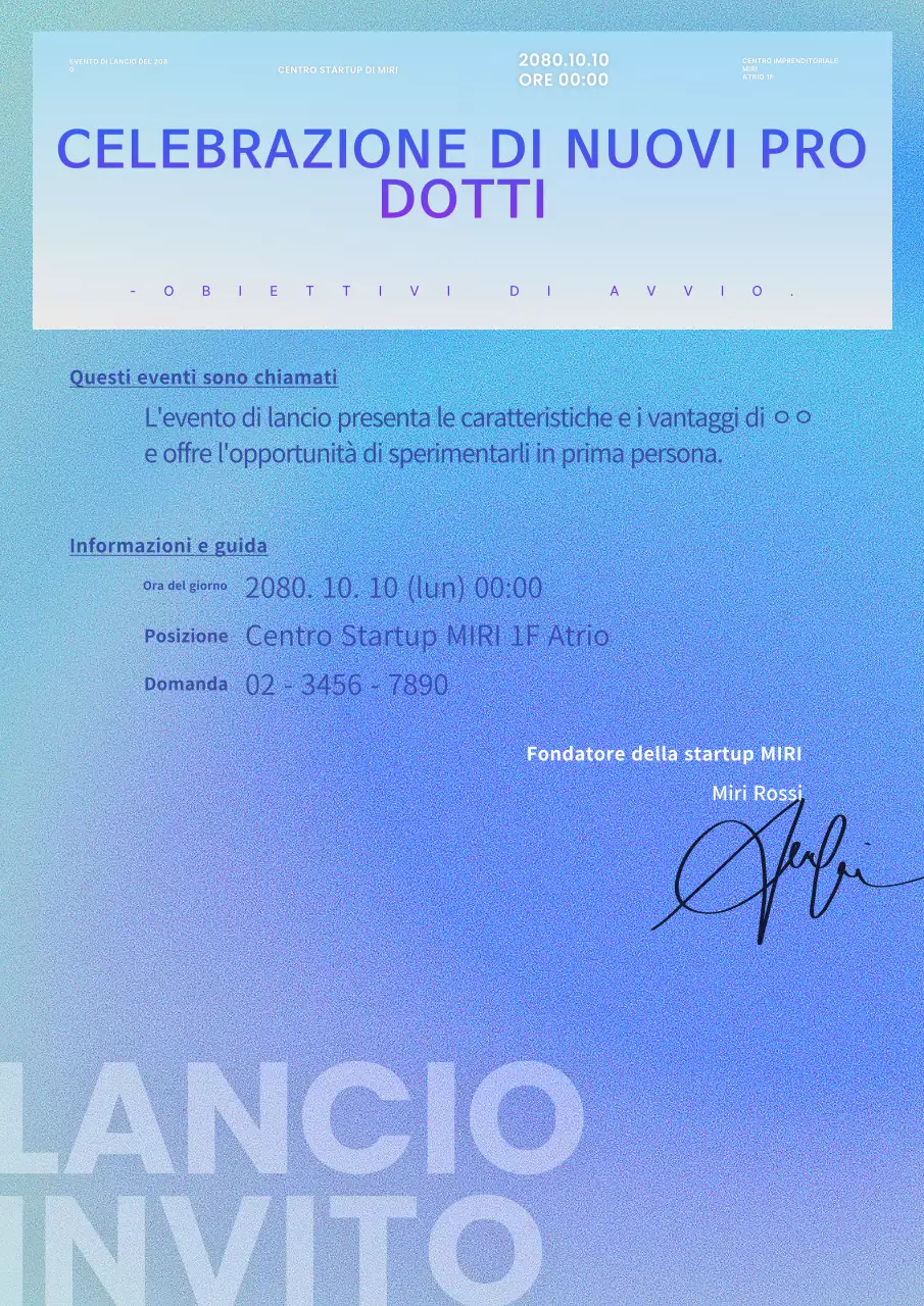 Invito moderno per un nuovo prodotto in blu