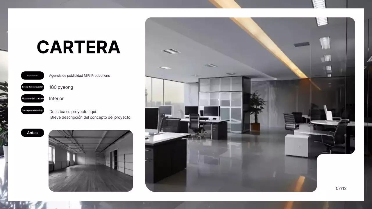 Un briefing de marca para un moderno interior de oficina en blanco y negro