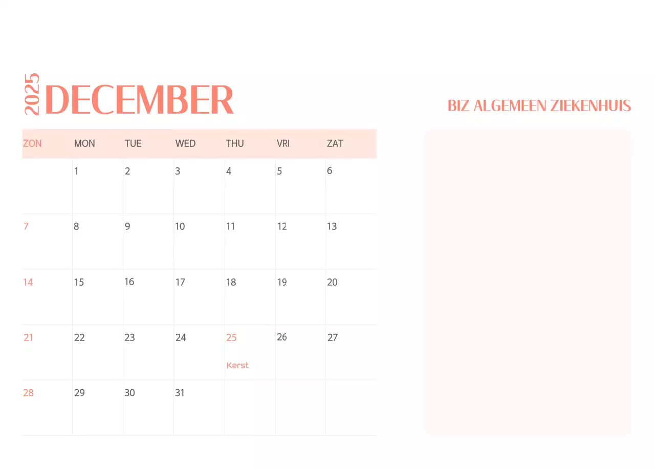 Ziekenhuiskalender in groen fotolijstje