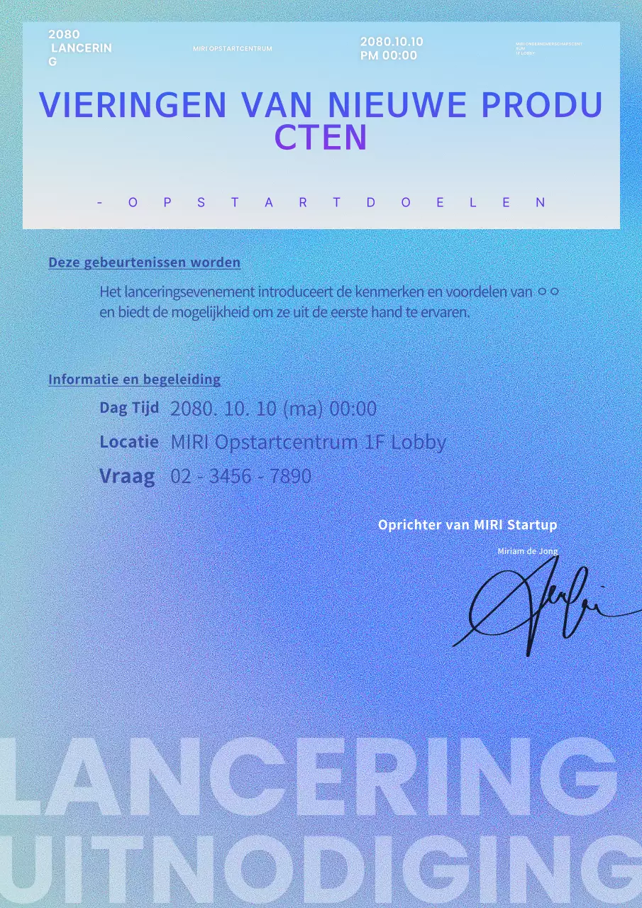 Moderne uitnodiging voor nieuw product evenement in blauw