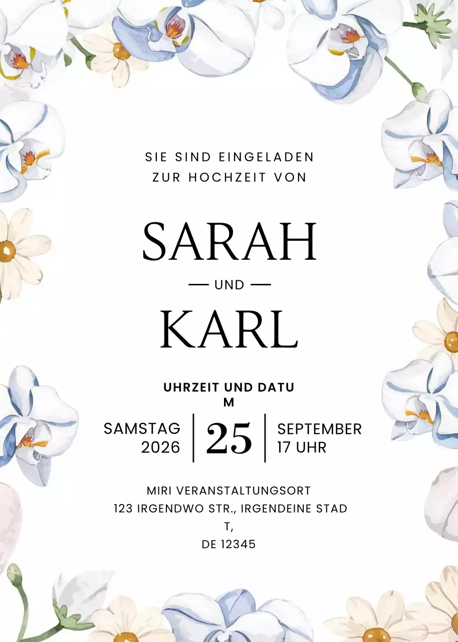 weiße elegante Hochzeitseinladung