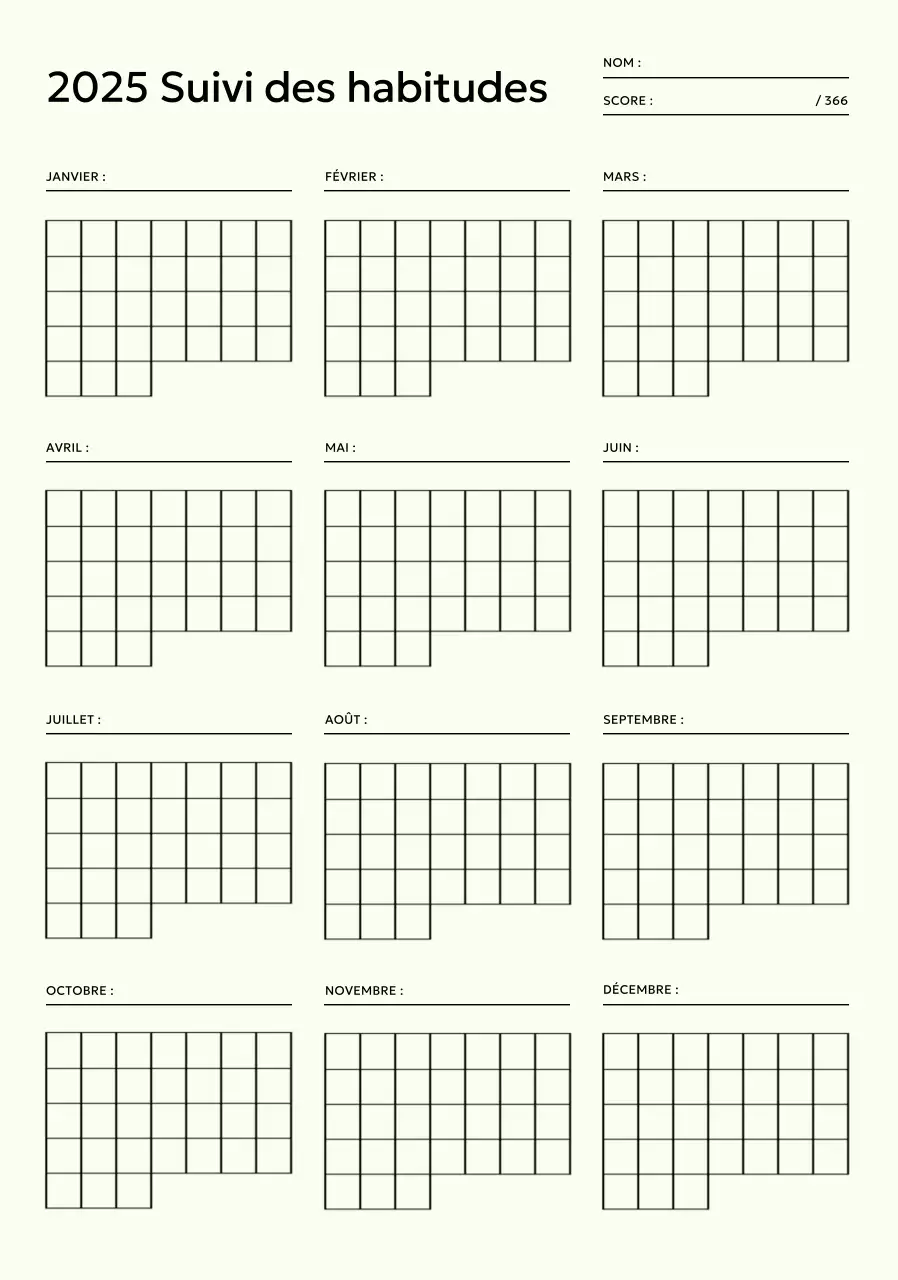 Calendrier minimaliste de suivi des objectifs sur fond violet pastel
