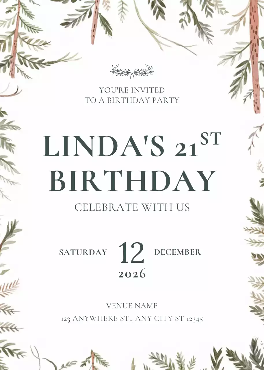 Green Botanical Birthday Invitation