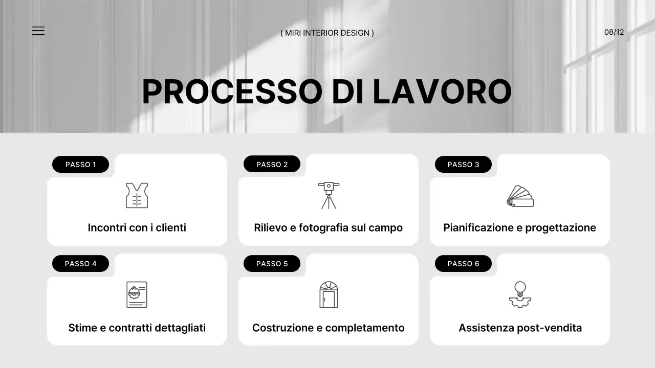 Un brief di marca per un interno di ufficio moderno in bianco e nero