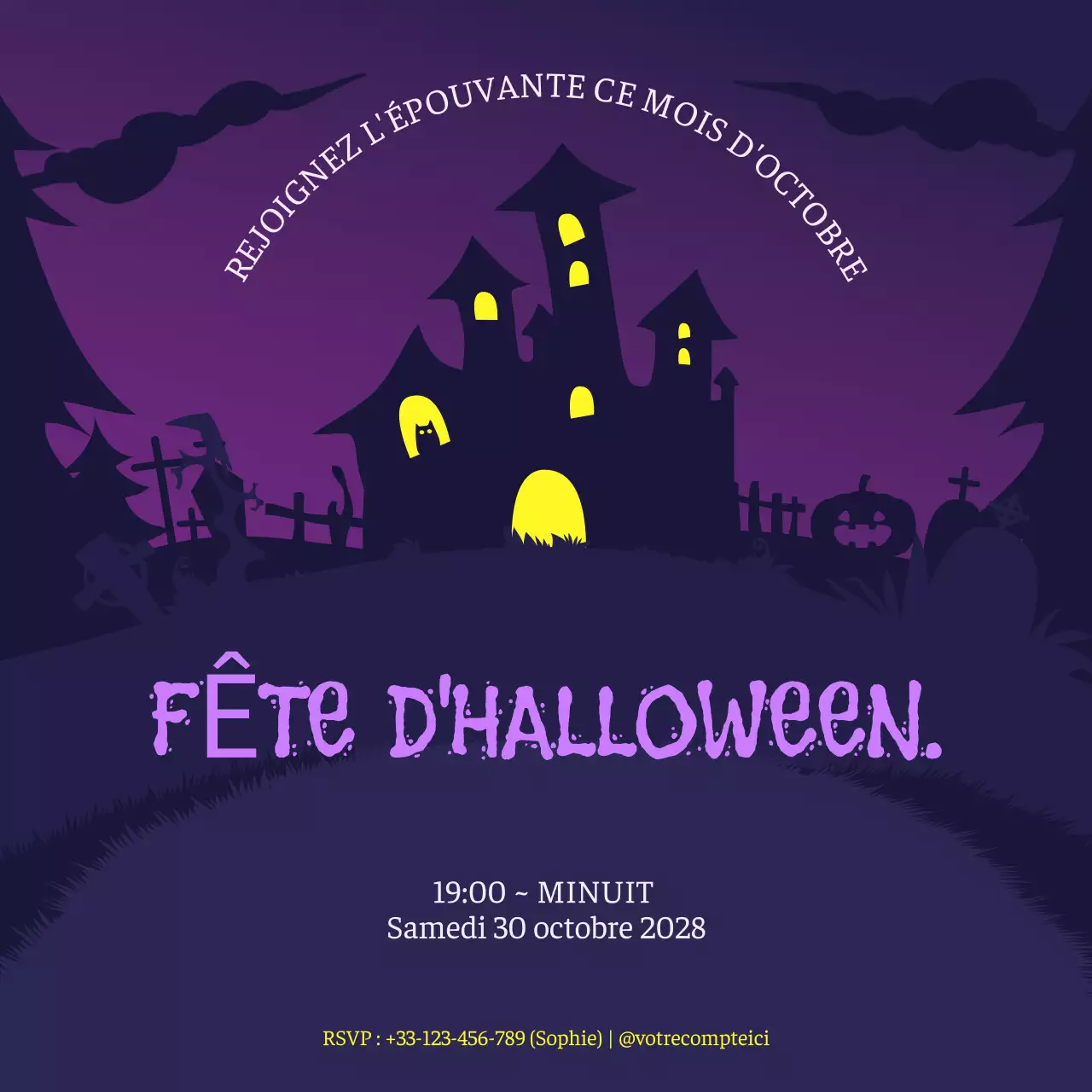 invitation gothique violet pour Halloween