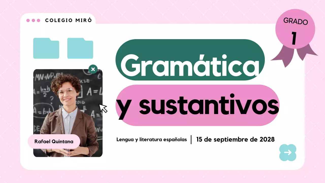 Material de clase de gramática moderna rosa