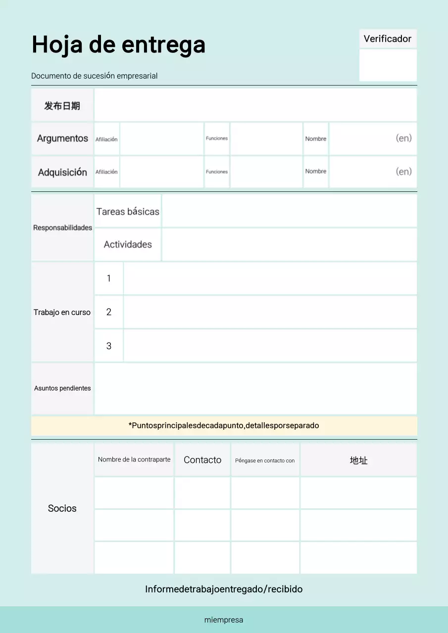 Explicación de la hoja de entrega de Mint Tidy