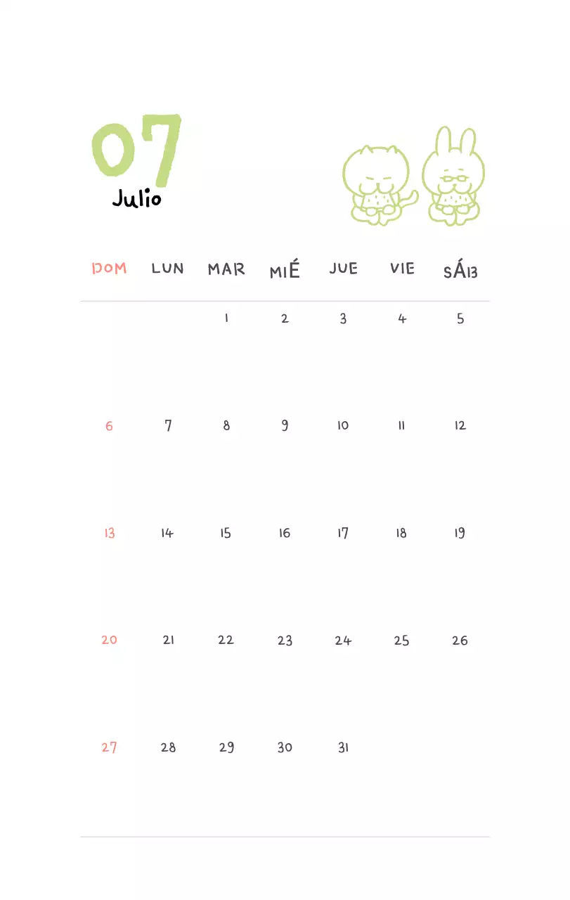 Calendario diario en marfil