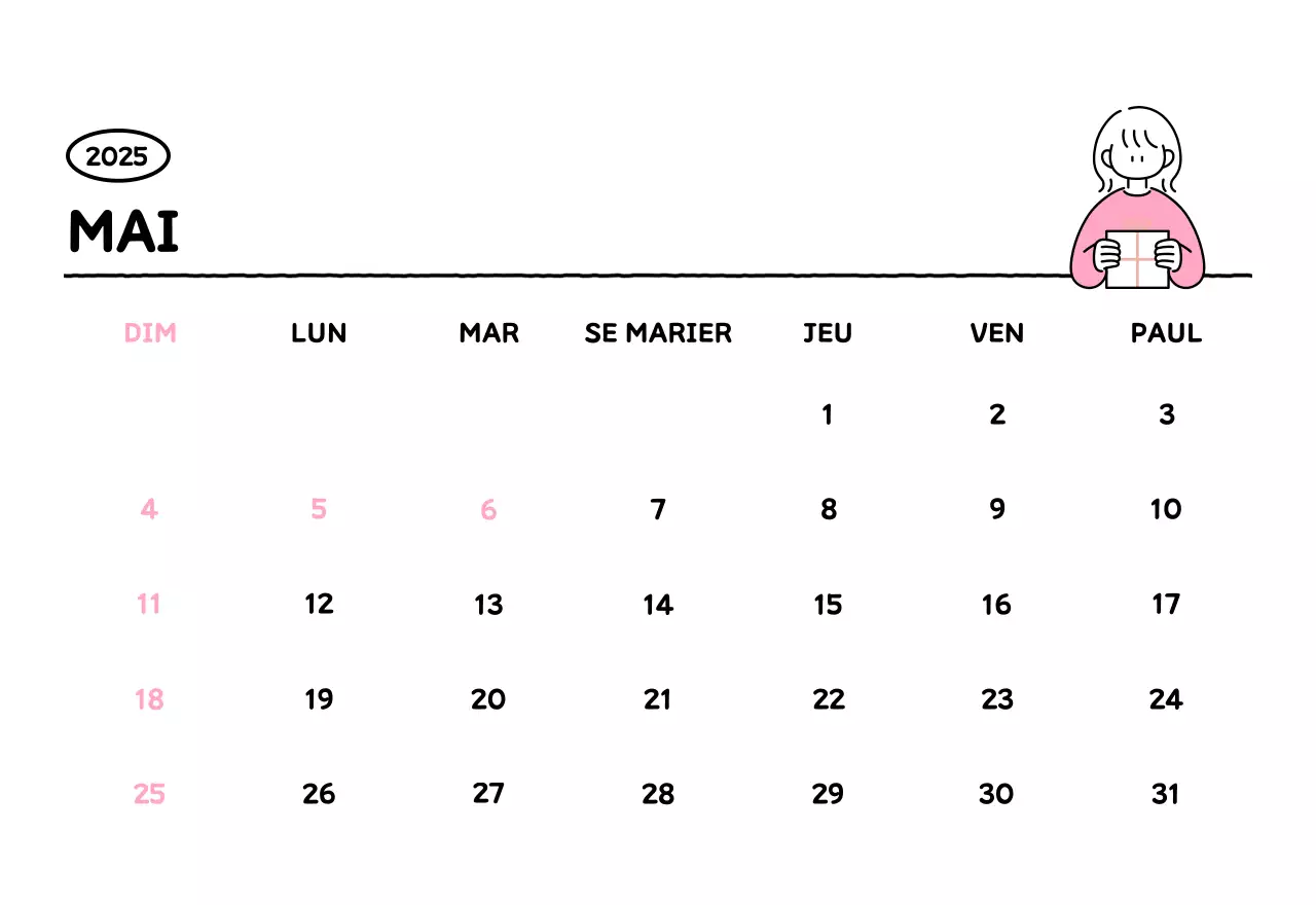 Calendrier illustré avec un joli style de lignes